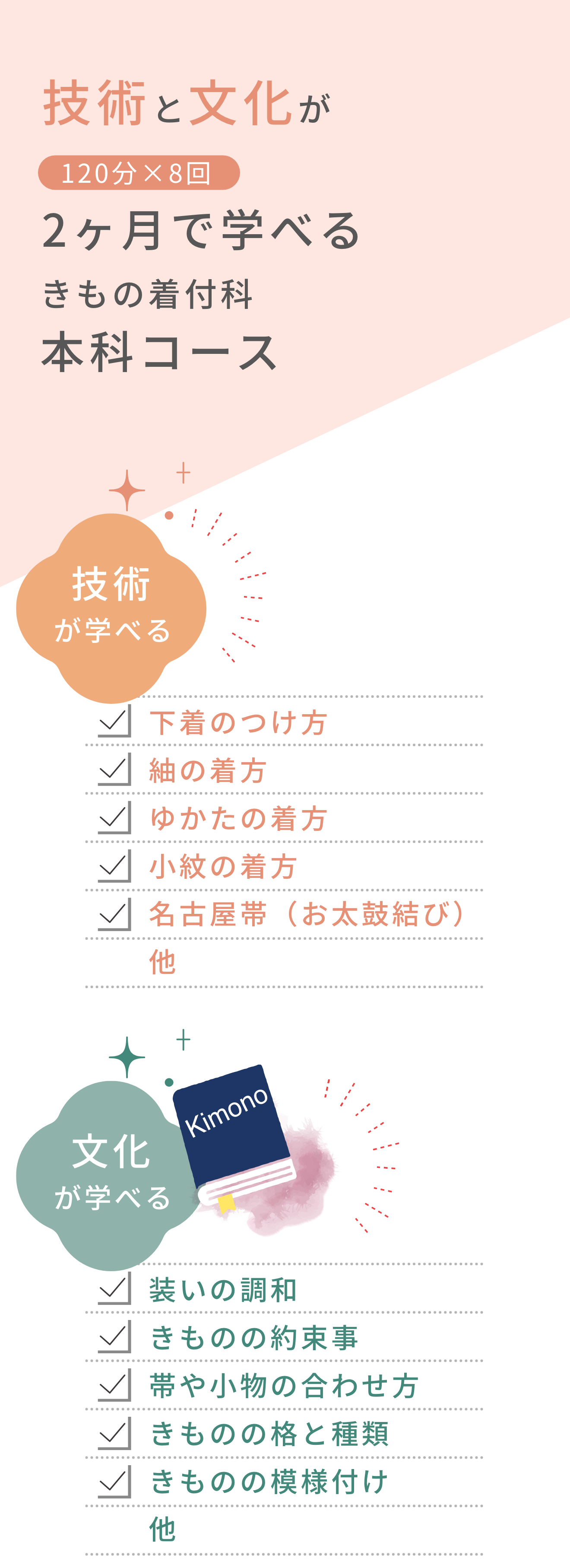 技術と文化が120分で学べるきもの着付科本科コース